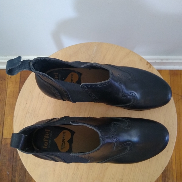 Swedish Hasbeens Black Leather Ankle Brogue Chelsea Boots Clogs - Picture 5 of 13